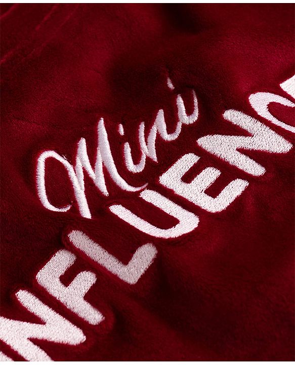 Babyhug Velour Full Sleeves Winter Wear Set With Text Embroidery - Maroon