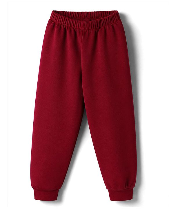 Babyhug Velour Full Sleeves Winter Wear Set With Text Embroidery - Maroon