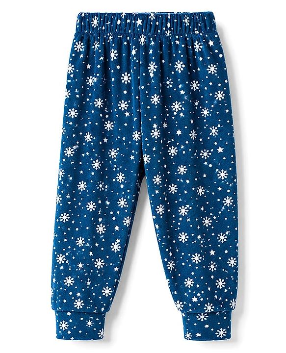Babyhug Velour Full Sleeves Sweatshirt & Pant Co-Ord Winter Wear Suit With Snowflake Print - Navy Blue