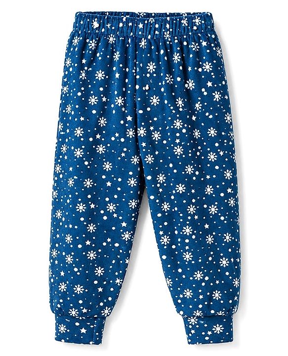 Babyhug Velour Full Sleeves Sweatshirt & Pant Co-Ord Winter Wear Suit With Snowflake Print - Navy Blue