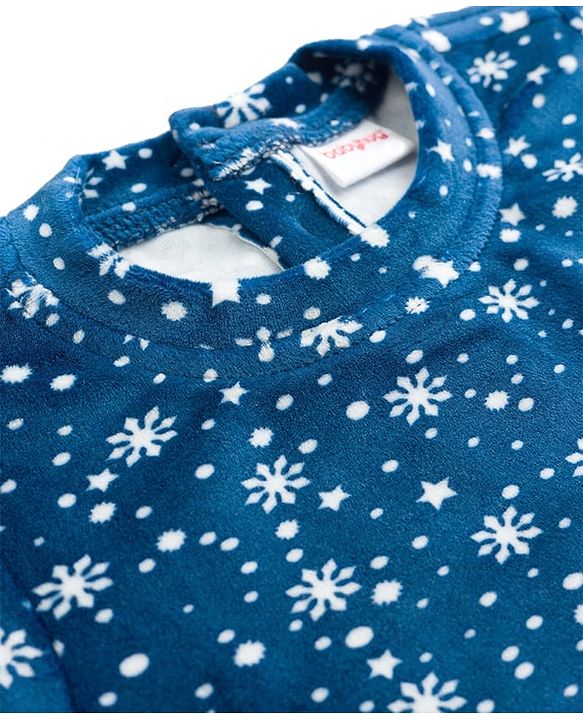 Babyhug Velour Full Sleeves Sweatshirt & Pant Co-Ord Winter Wear Suit With Snowflake Print - Navy Blue