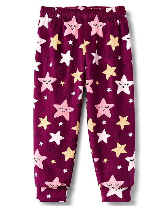 Babyhug Velour Full Sleeves Sweatshirt & Pant Co-Ord Winter Wear Suit With Star Print - Maroon