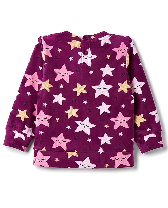 Babyhug Velour Full Sleeves Sweatshirt & Pant Co-Ord Winter Wear Suit With Star Print - Maroon
