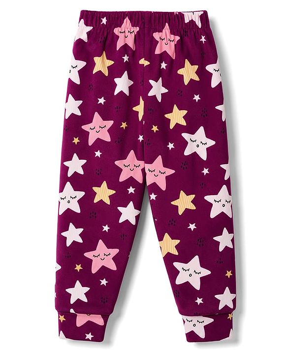 Babyhug Velour Full Sleeves Sweatshirt & Pant Co-Ord Winter Wear Suit With Star Print - Maroon