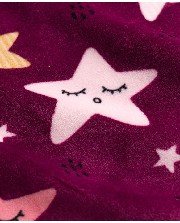 Babyhug Velour Full Sleeves Sweatshirt & Pant Co-Ord Winter Wear Suit With Star Print - Maroon