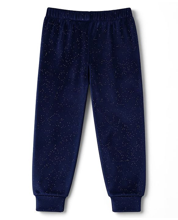 Babyhug Velour Full Sleeves Hooded Sweatshirt & Pant Co-Ord Winter Wear Suit With Galaxy Print - Navy Blue