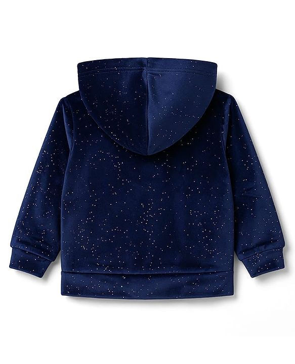 Babyhug Velour Full Sleeves Hooded Sweatshirt & Pant Co-Ord Winter Wear Suit With Galaxy Print - Navy Blue