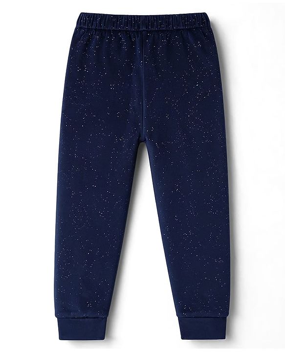 Babyhug Velour Full Sleeves Hooded Sweatshirt & Pant Co-Ord Winter Wear Suit With Galaxy Print - Navy Blue