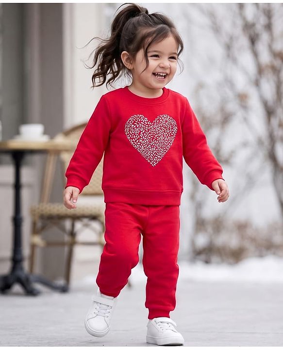 Babyhug Velour Full Sleeves Winter Wear Set With Heart Foil Print - Fuchsia