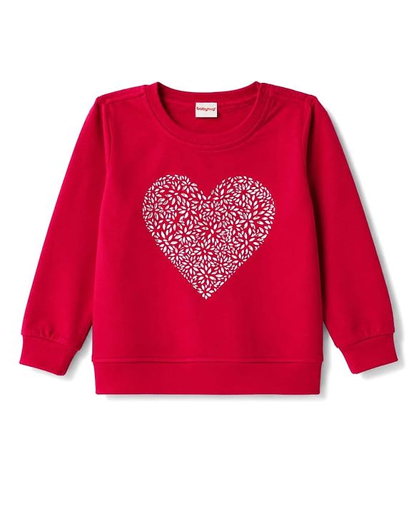 Babyhug Velour Full Sleeves Winter Wear Set With Heart Foil Print - Fuchsia