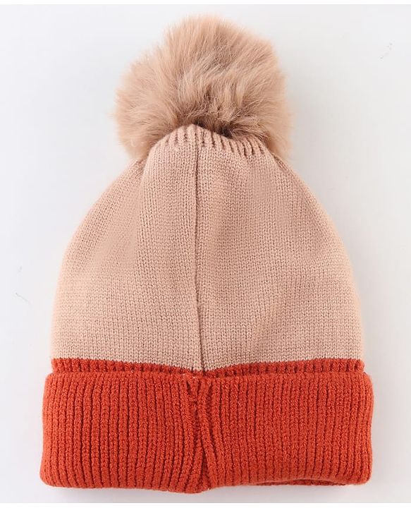 Babyhug Knit Woollen Cap With Pom Pom & Teddy Bear Design Brown - Diameter 13 cm