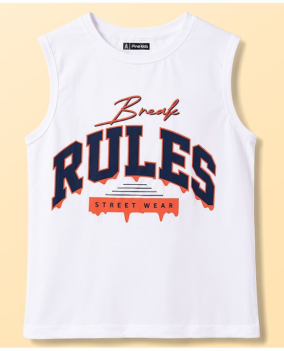 Pine Kids 100% Cotton Woven Full Sleeves Checked Shirt With Text Printed Tank T-Shirt - Orange