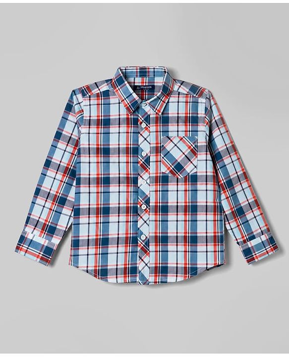 Pine Kids Cotton Woven Full Sleeves Checks Shirts and T-Shirt- Navy