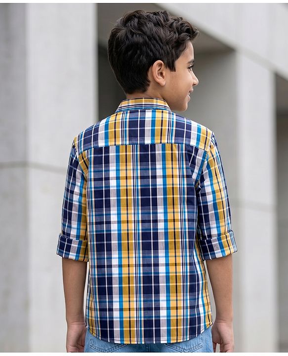 Pine Kids Cotton Woven Half Sleeves Checks Shirt With Printed T-Shirt - Multicolor