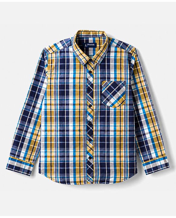 Pine Kids Cotton Woven Half Sleeves Checks Shirt With Printed T-Shirt - Multicolor