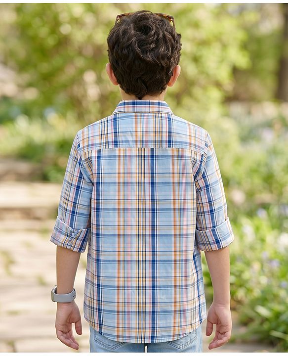 Pine Kids Cotton Woven Half Sleeves Checks Shirt With Printed T-Shirt - Multicolor