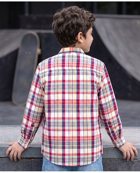 Pine Kids Cotton Woven Half Sleeves Checks Shirt With Printed T-Shirt - Multicolor
