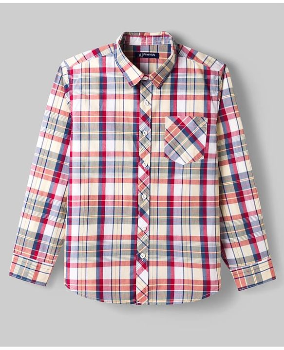 Pine Kids Cotton Woven Half Sleeves Checks Shirt With Printed T-Shirt - Multicolor
