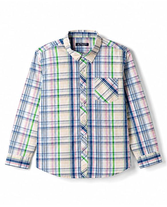 Pine Kids Cotton Woven Half Sleeves Checks Shirt With Printed T-Shirt - Multicolor