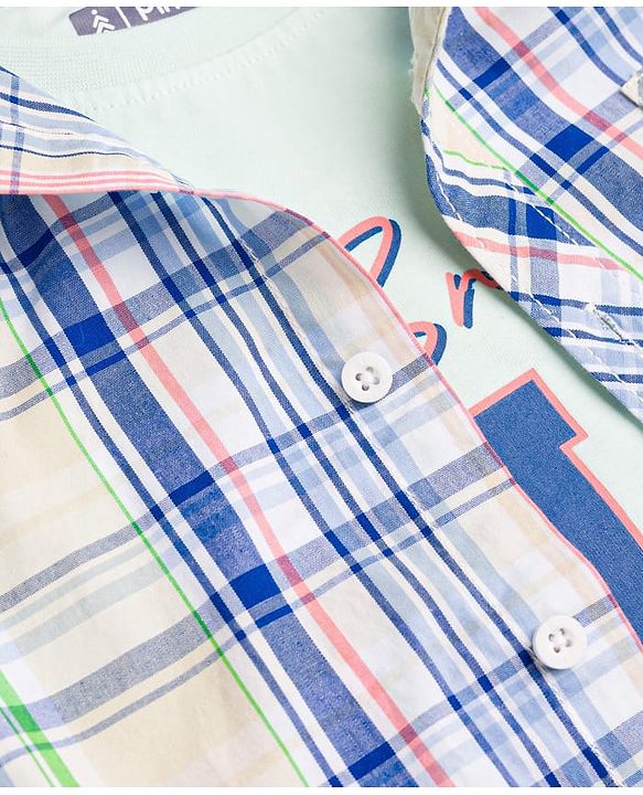 Pine Kids Cotton Woven Half Sleeves Checks Shirt With Printed T-Shirt - Multicolor