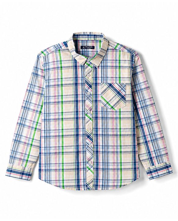 Pine Kids Cotton Woven Half Sleeves Checks Shirt With Printed T-Shirt - Multicolor