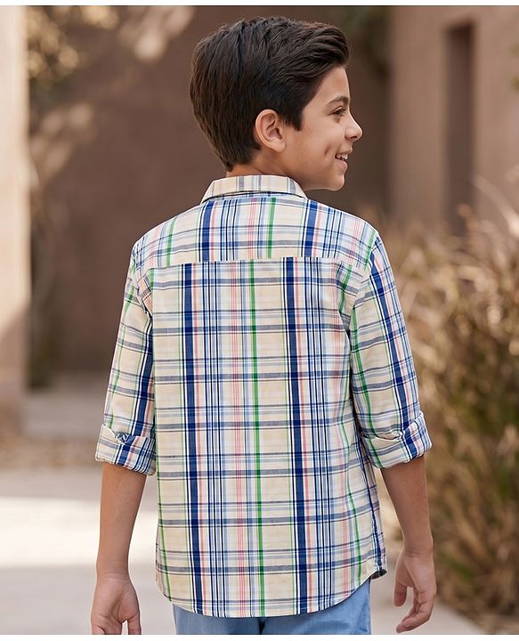 Pine Kids Cotton Woven Half Sleeves Checks Shirt With Printed T-Shirt - Multicolor