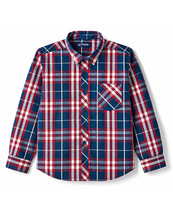 Pine Kids Cotton Woven Half Sleeves Checks Shirt With Printed T-Shirt - Multicolor