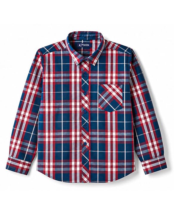 Pine Kids Cotton Woven Half Sleeves Checks Shirt With Printed T-Shirt - Multicolor
