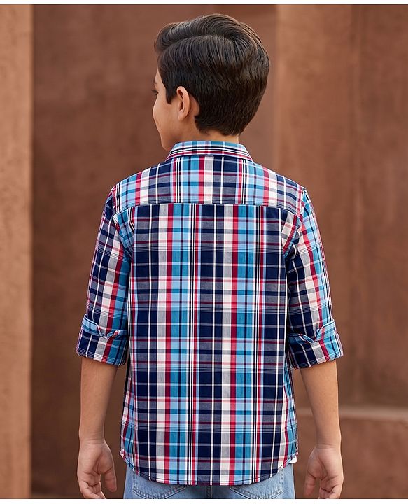Pine Kids Cotton Woven Half Sleeves Checks Shirt With Printed T-Shirt - Multicolor