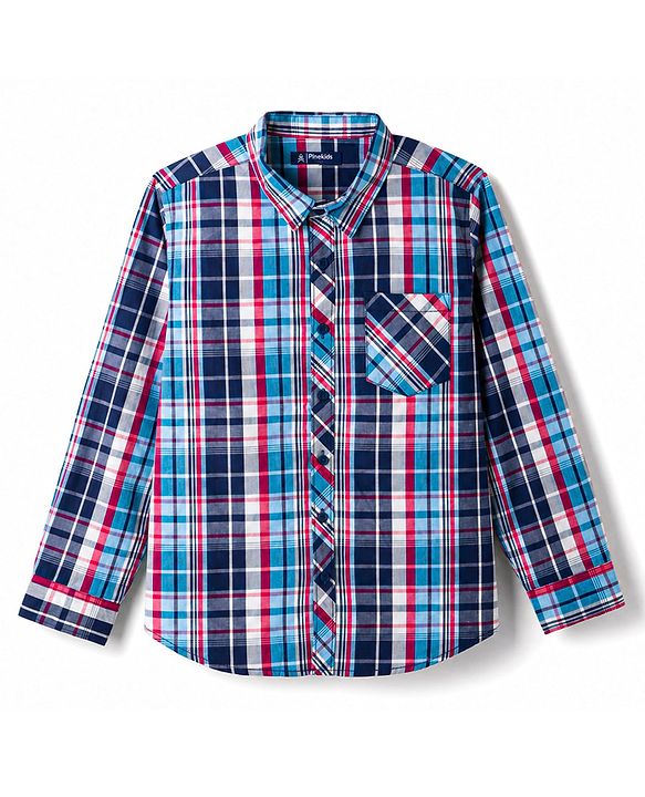 Pine Kids Cotton Woven Half Sleeves Checks Shirt With Printed T-Shirt - Multicolor