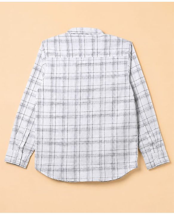 Pine Kids Cotton Woven Full Sleeves Checks Shirts & Text Printed T-Shirt - White