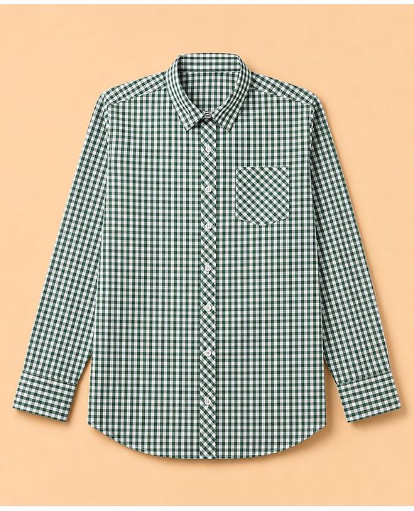 Pine Kids Cotton Woven Checks Twofer Shirt with Full Sleeves - Green