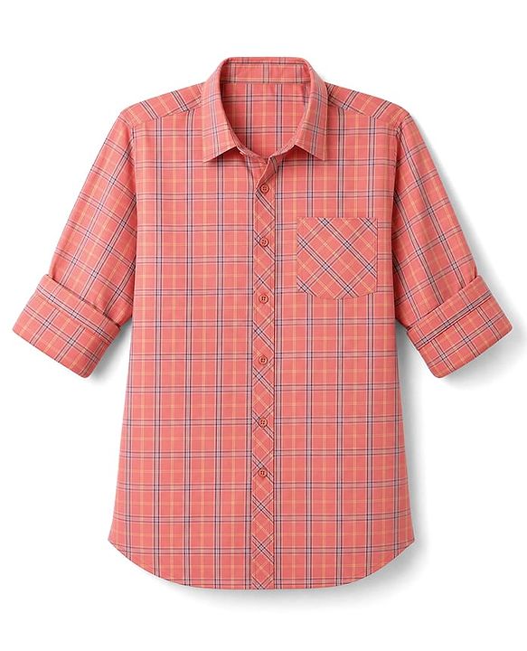 Pine Kids Cotton Woven Checks Shirt with Full Sleeves - Orange