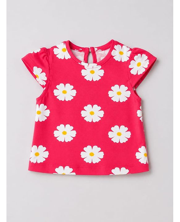 Babyhug 100% Cotton Knit Half Sleeves Floral & Polka Dots Printed T-Shirts Pack Of 3 - Red Yellow & White