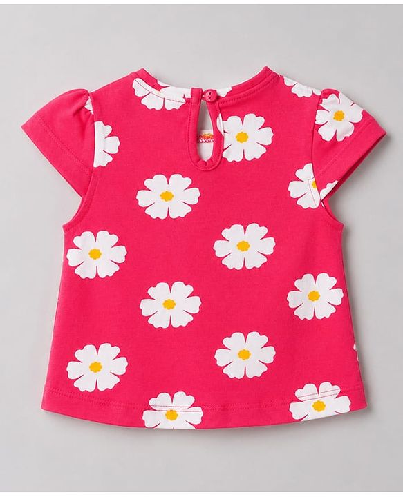 Babyhug 100% Cotton Knit Half Sleeves Floral & Polka Dots Printed T-Shirts Pack Of 3 - Red Yellow & White