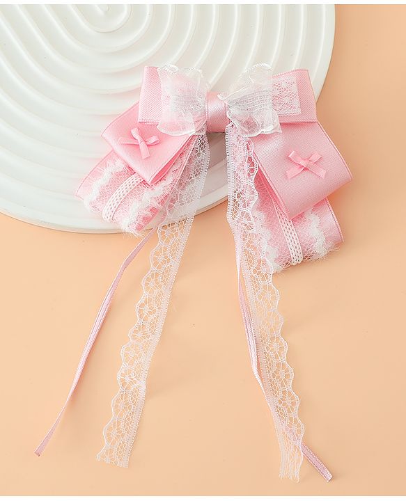 Pine Kids Free Size Bow & Butterfly Hair Clips with Lace Detailing - Pink