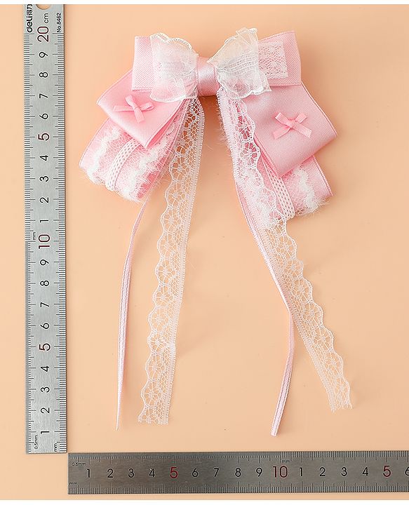 Pine Kids Free Size Bow & Butterfly Hair Clips with Lace Detailing - Pink