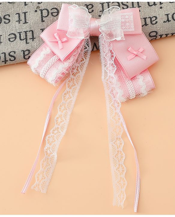 Pine Kids Free Size Bow & Butterfly Hair Clips with Lace Detailing - Pink