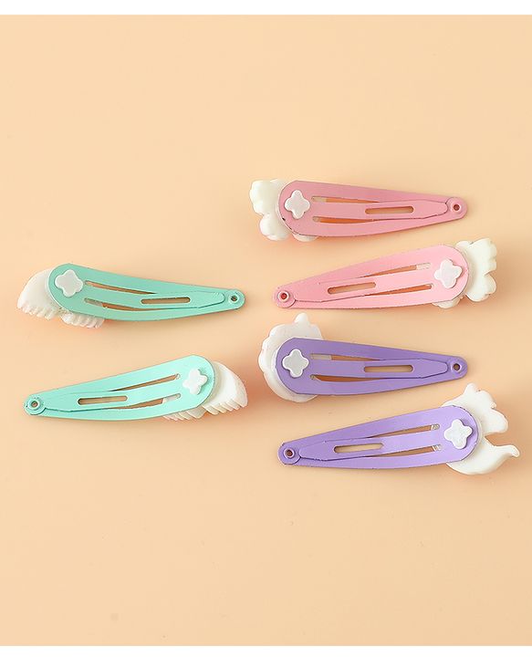 Babyhug Free Size Snap Hair Clips with Rainbow, Butterfly, Unicon Applique pack of 6 - Multicolor