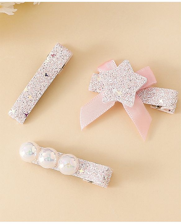 Babyhug Hair Pins And Clips With Shimmer & Pearl Free Size - Gold