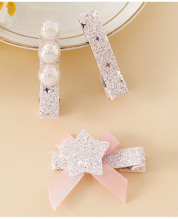 Babyhug Hair Pins And Clips With Shimmer & Pearl Free Size - Gold