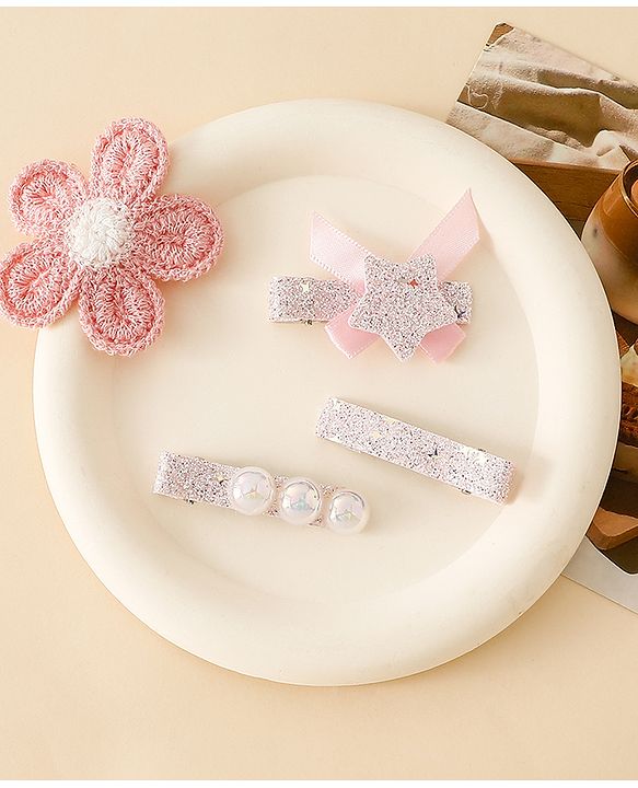 Babyhug Hair Pins And Clips With Shimmer & Pearl Free Size - Gold