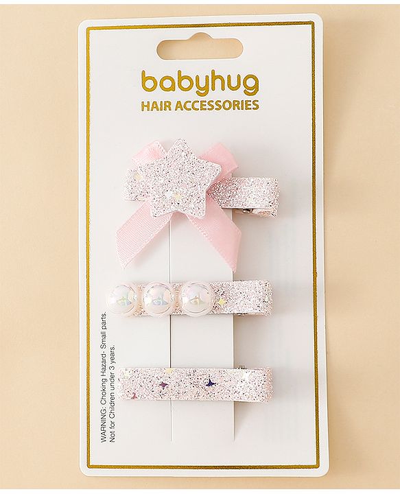 Babyhug Hair Pins And Clips With Shimmer & Pearl Free Size - Gold