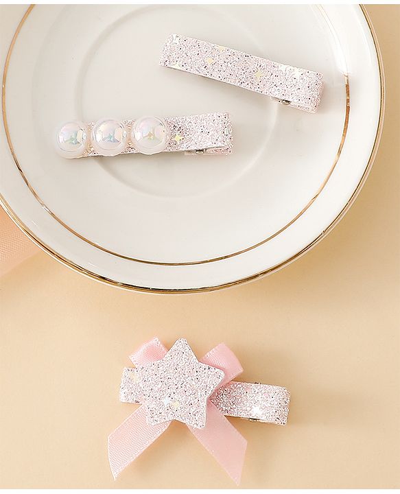 Babyhug Hair Pins And Clips With Shimmer & Pearl Free Size - Gold