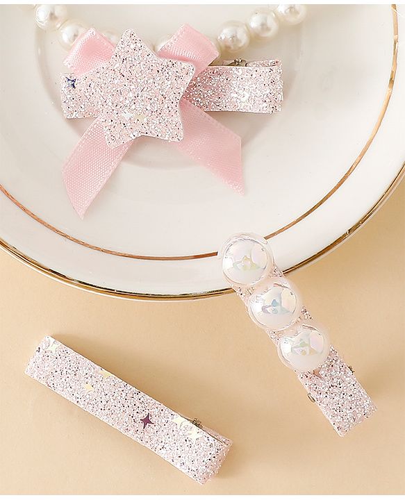 Babyhug Hair Pins And Clips With Shimmer & Pearl Free Size - Gold