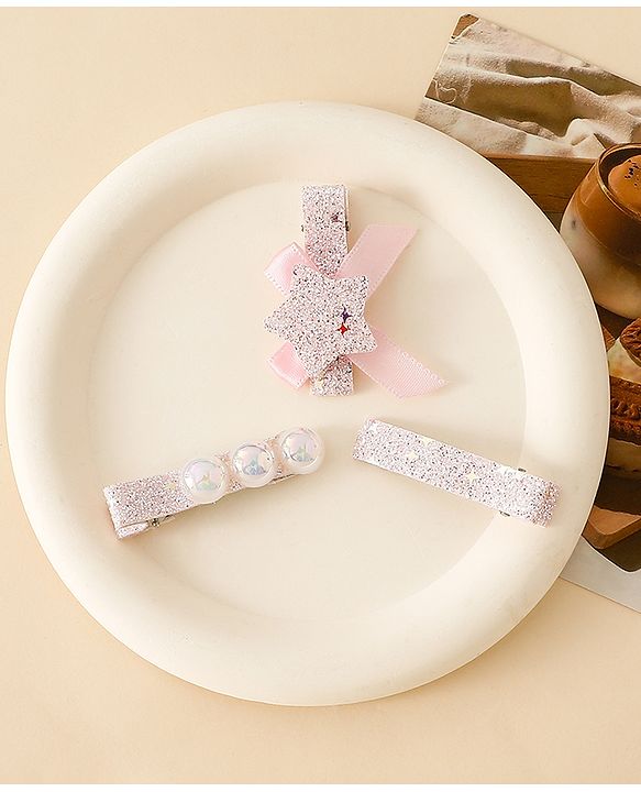 Babyhug Hair Pins And Clips With Shimmer & Pearl Free Size - Gold