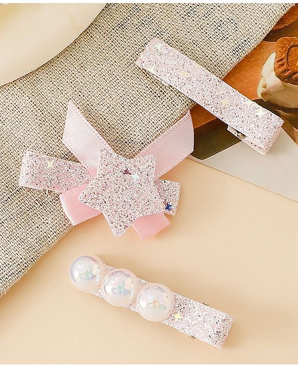 Babyhug Hair Pins And Clips With Shimmer & Pearl Free Size - Gold