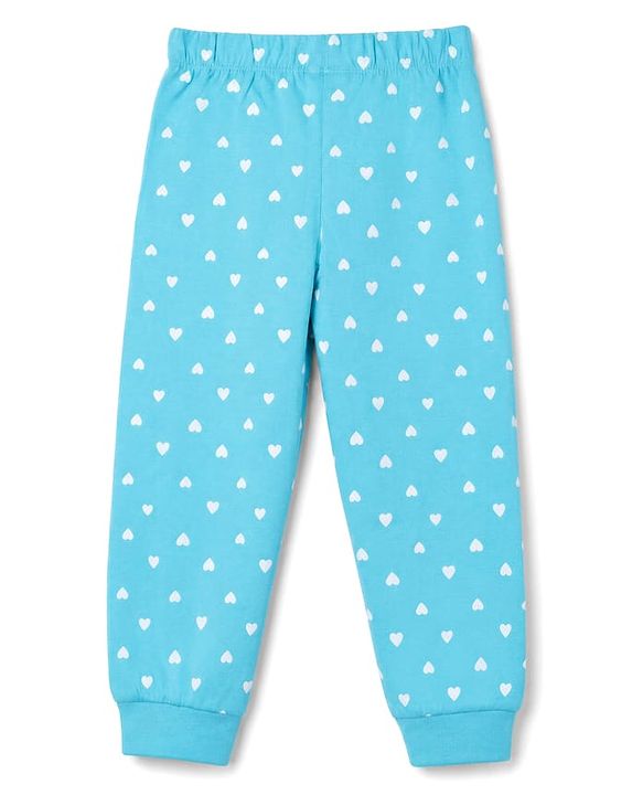 Babyhug 100% Cotton Knit Full Sleeves T-Shirt & Pyjama Night Suit with Heart & Text Print - Aqua Blue