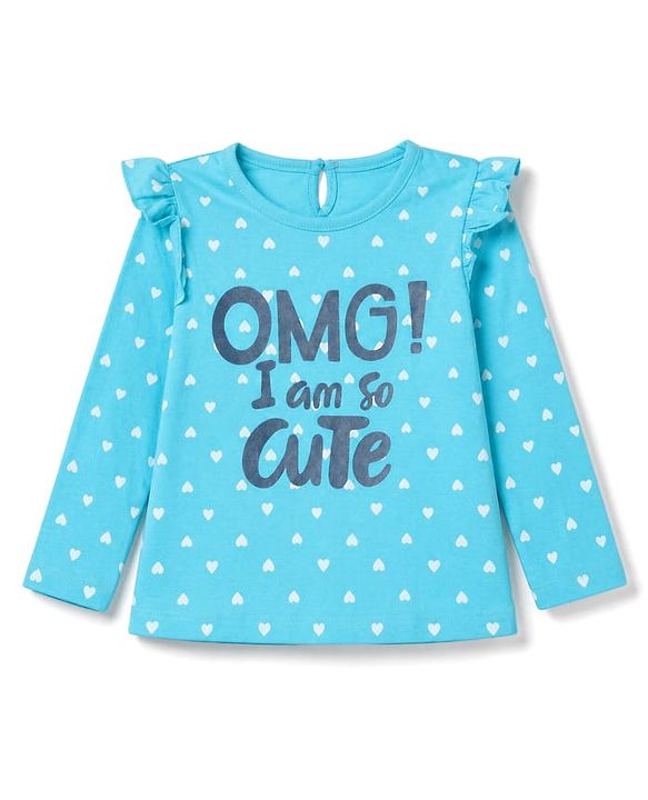 Babyhug 100% Cotton Knit Full Sleeves T-Shirt & Pyjama Night Suit with Heart & Text Print - Aqua Blue