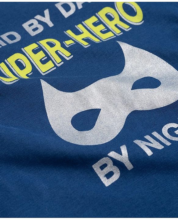 Babyhug 100% Cotton Knit Half Sleeves T-Shirt & Pyjama Night Suit With Text Print - Navy Blue